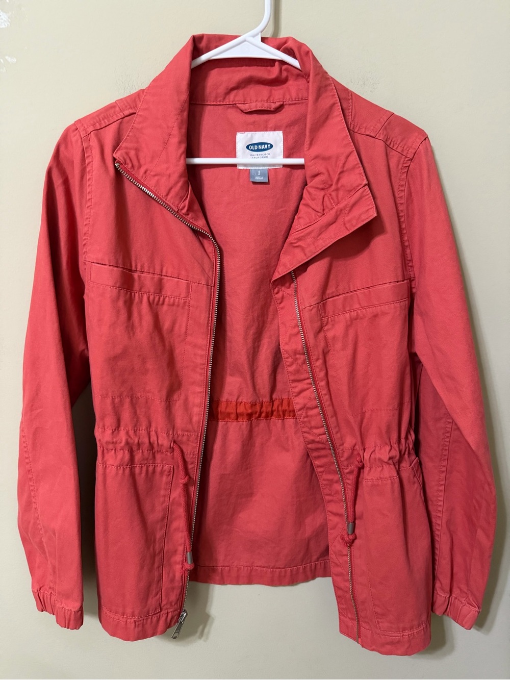 Old Navy Women’s small Coral/red Utility Zip Jacket 100% cotton vintage quality